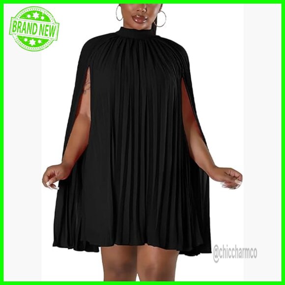 Cape Sleeve Pleated Mini Dress Formal Cocktail Party Flowy